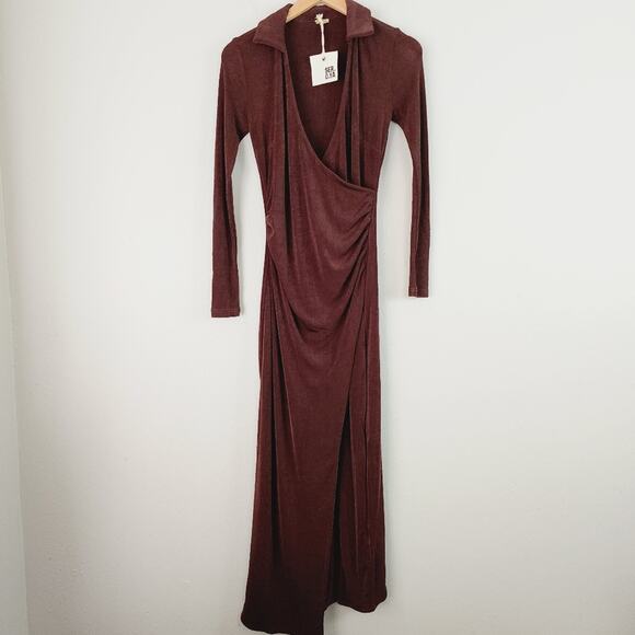 SER.O.YA Retrofete Elm Velvet Wrap Midi Dress Brown V-Neck S NWT - Picture 5 of 14